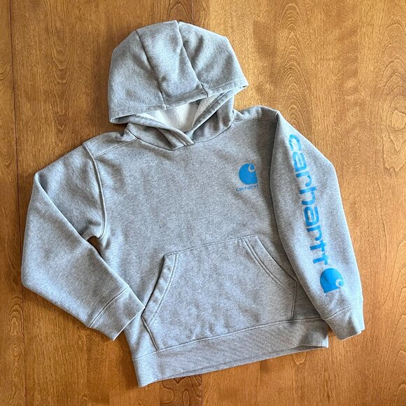 Carhartt gray and blue logo hoodie S 8-10 - Picture 1 of 7